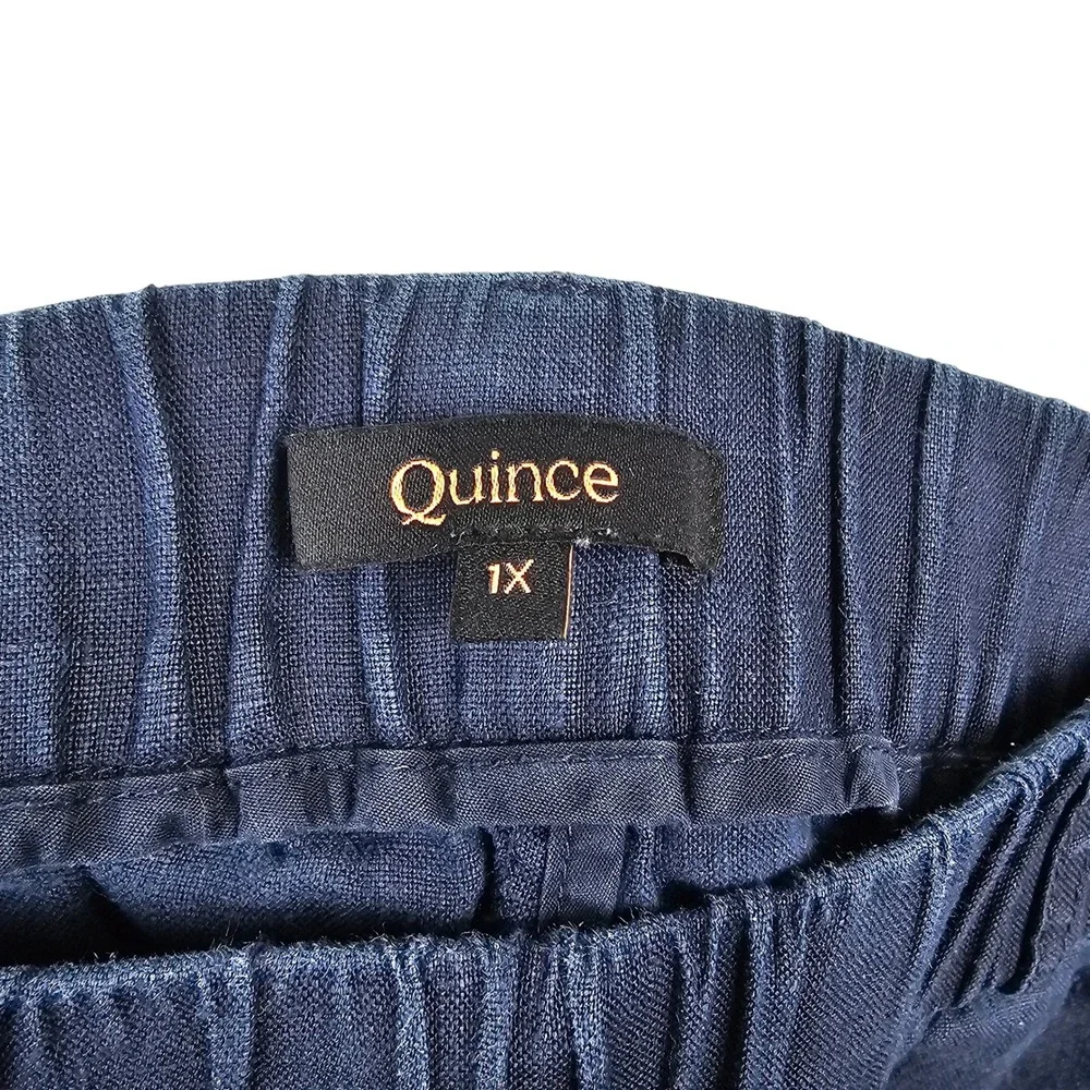 Quince Navy Blue 100% European Linen Elastic Waist Pants Women's 1X CMA01 SP24